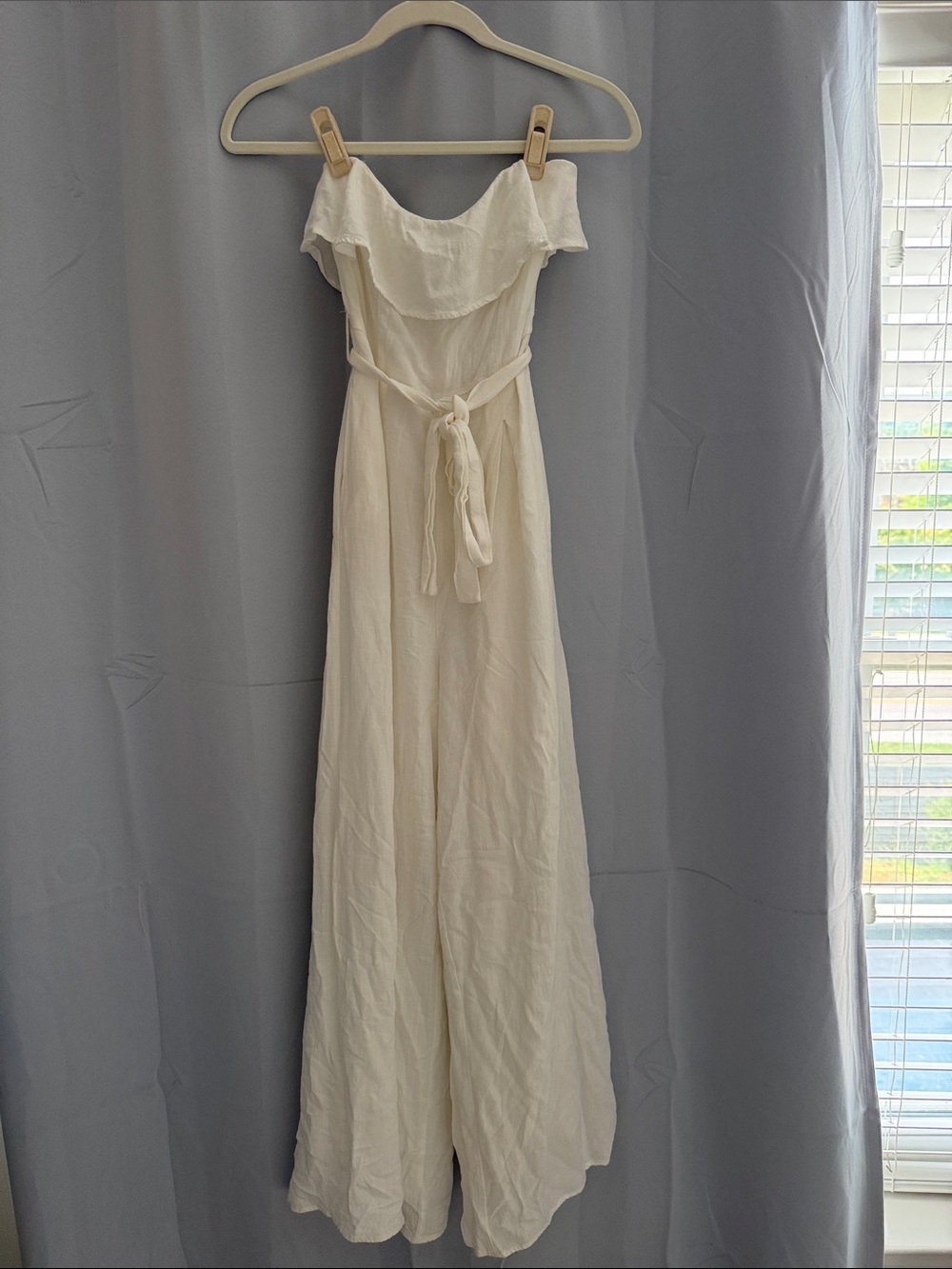Altar'd State Cream Strapless Ruffle Maxi Dress with Tie